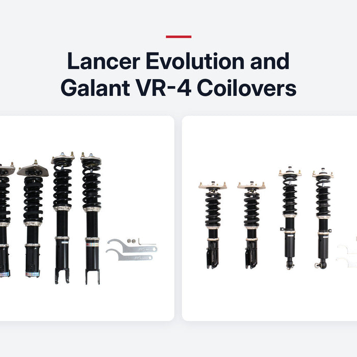 BC Racing coilover kits for the Lancer Evolution and Galant VR-4 side by side